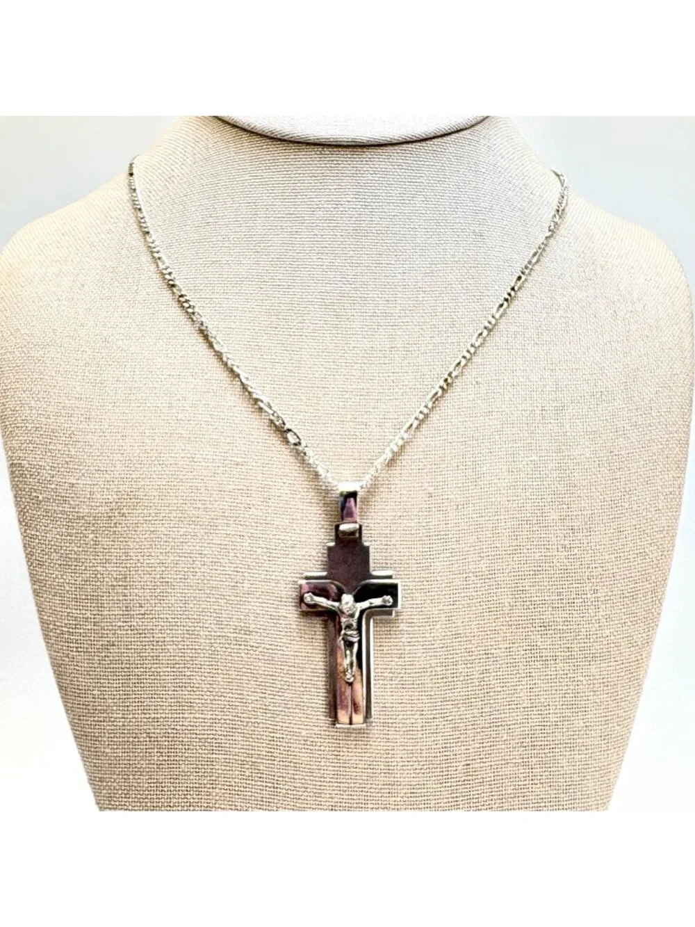 Crucifix Cross Pendant Necklace Lobster Clasp 925 Sterling Silver 24